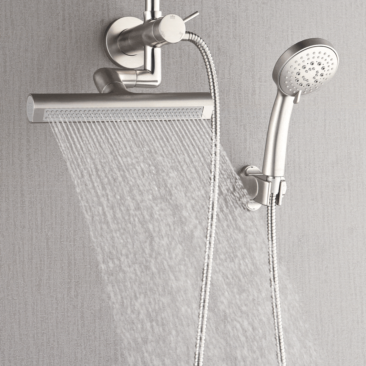 FORNO ACQUA AcquaFALL 9 in. Rainfall Head, 3-Function Waterfall Body Jet & 5-Function Handheld. Brushed NIckel 2.5 GPM