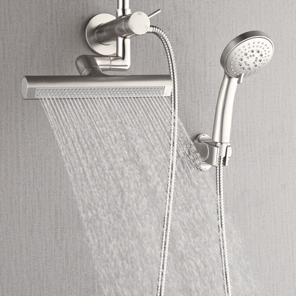 FORNO ACQUA AcquaFALL 9 in. Rainfall Head, 3-Function Waterfall Body Jet & 5-Function Handheld. Brushed NIckel 2.5 GPM