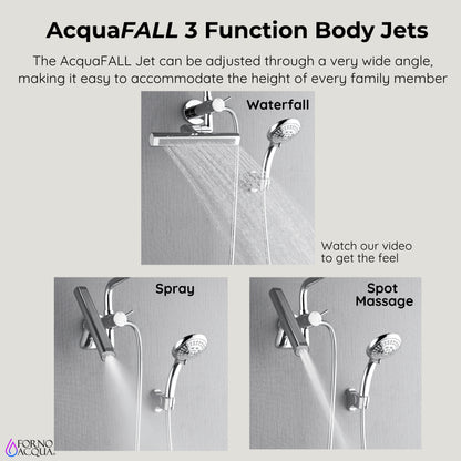 FORNO ACQUA AcquaFALL 9 in. Rainfall Head, 3-Function Waterfall Body Jet & 5-Function Handheld. Polished Chrome 2.5 GPM