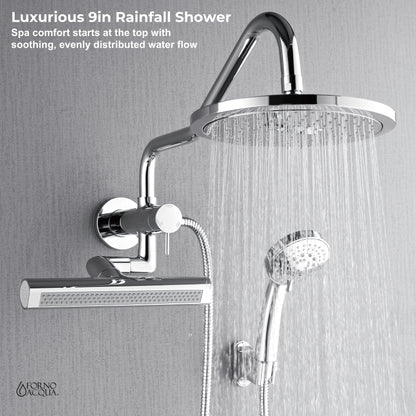 FORNO ACQUA AcquaFALL 9 in. Rainfall Head, 3-Function Waterfall Body Jet & 5-Function Handheld. Polished Chrome 2.5 GPM