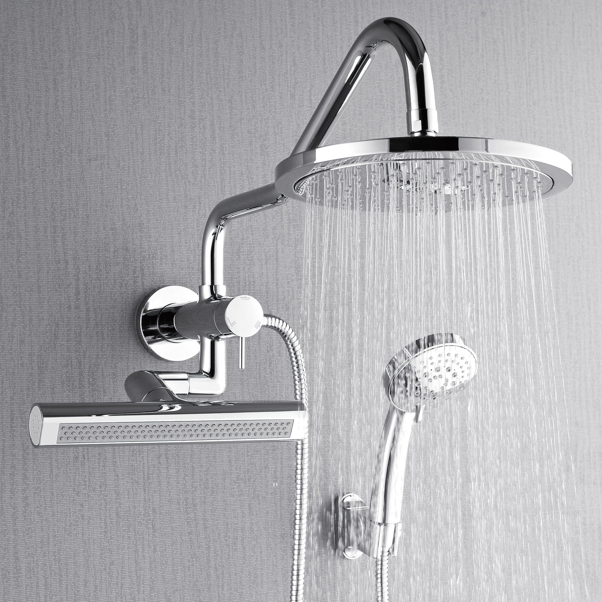 FORNO ACQUA AcquaFALL 9 in. Rainfall Head, 3-Function Waterfall Body Jet & 5-Function Handheld. Polished Chrome 1.8 GPM