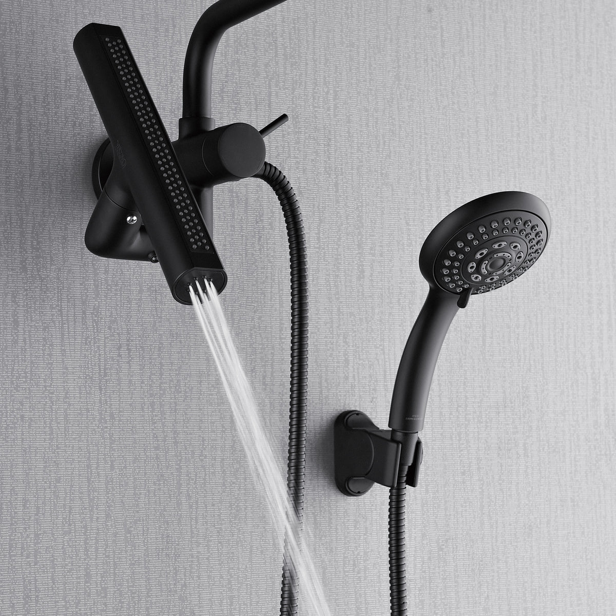 FORNO ACQUA AcquaFALL 6-Function Shower Head, 3-Function Waterfall Body Jet & 5-Function Handheld. Black 2.5 GPM