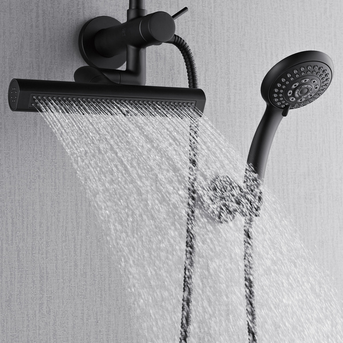 FORNO ACQUA AcquaFALL 6-Function Shower Head, 3-Function Waterfall Body Jet & 5-Function Handheld. Black 1.8 GPM