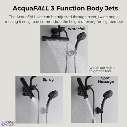 FORNO ACQUA AcquaFALL 6-Function Shower Head, 3-Function Waterfall Body Jet & 5-Function Handheld. Black 1.8 GPM