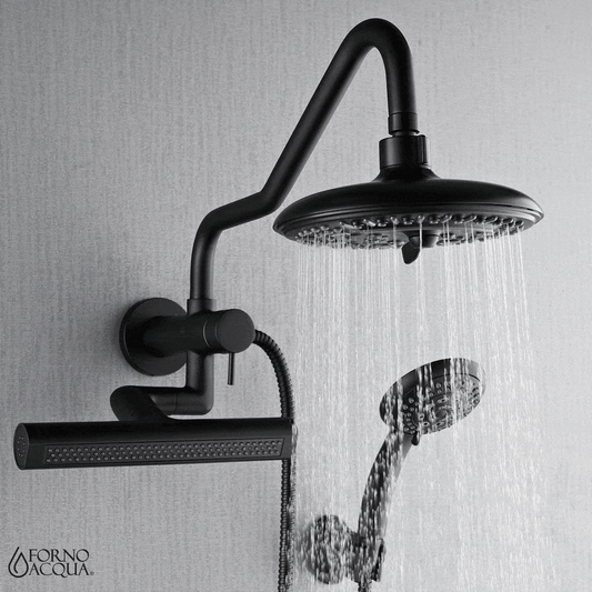 FORNO ACQUA AcquaFALL 6-Function Shower Head, 3-Function Waterfall Body Jet & 5-Function Handheld. Black 2.5 GPM