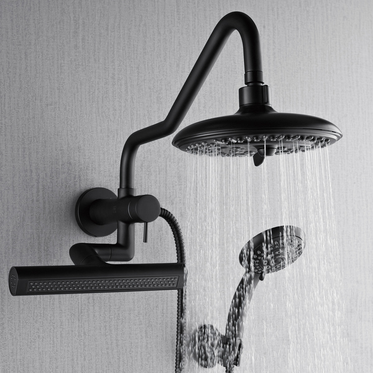 FORNO ACQUA AcquaFALL 6-Function Shower Head, 3-Function Waterfall Body Jet & 5-Function Handheld. Black 1.8 GPM