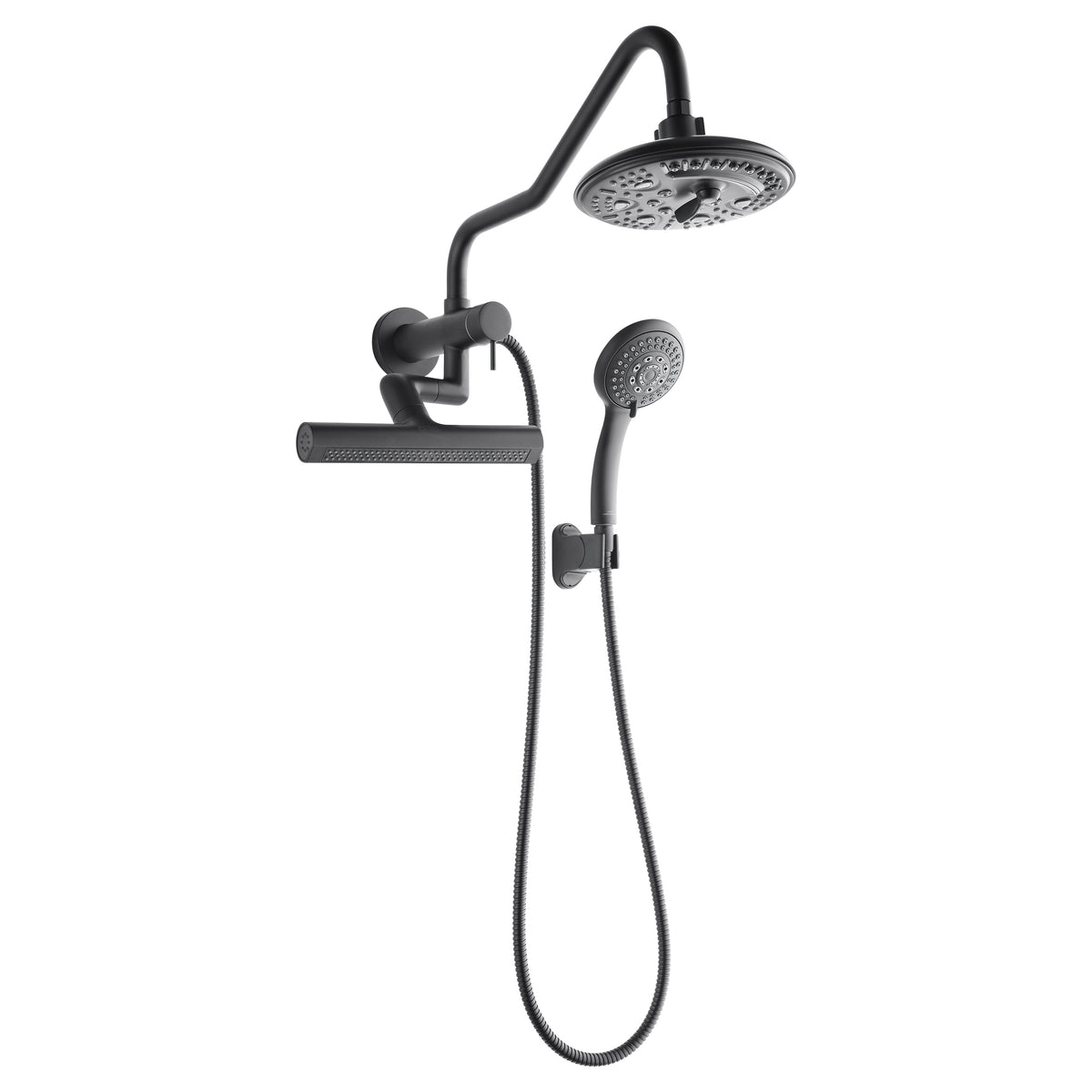 FORNO ACQUA AcquaFALL 6-Function Shower Head, 3-Function Waterfall Body Jet & 5-Function Handheld. Black 1.8 GPM