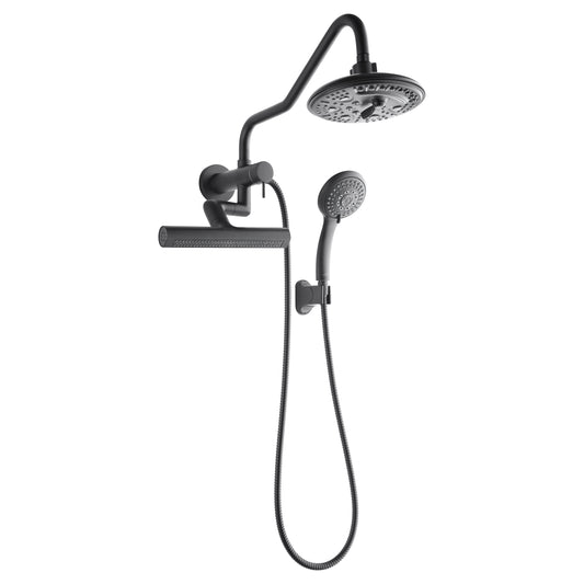 FORNO ACQUA AcquaFALL 6-Function Shower Head, 3-Function Waterfall Body Jet & 5-Function Handheld. Black 2.5 GPM
