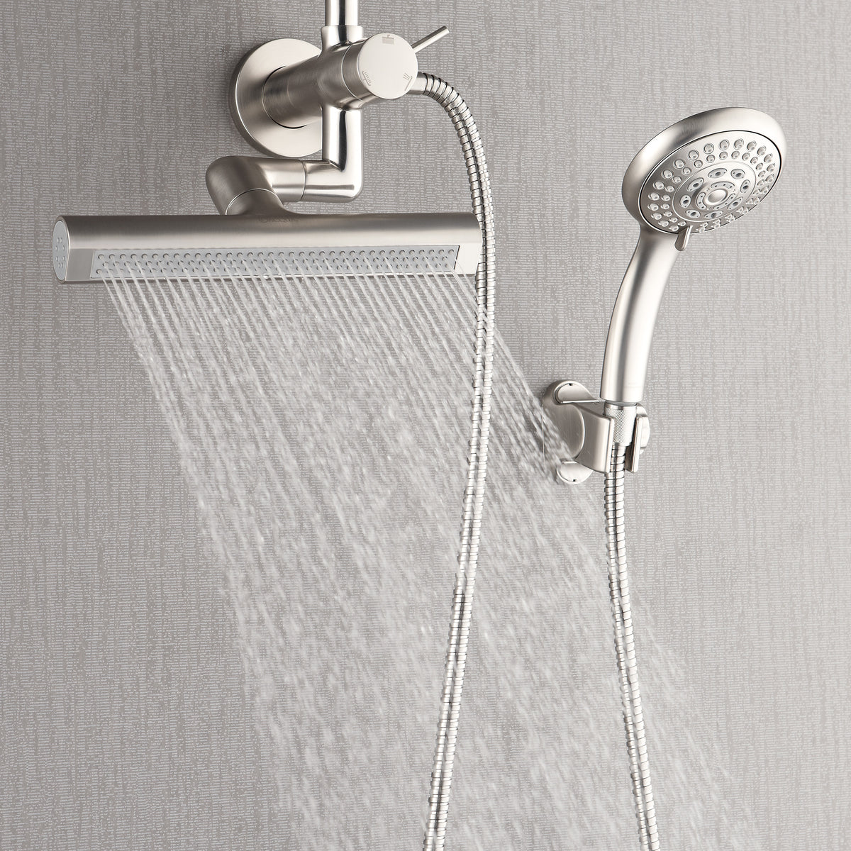 FORNO ACQUA AcquaFALL 6-Function Shower Head, 3-Function Waterfall Body Jet & 5-Function Handheld. Brushed Nickel 1.8 GPM