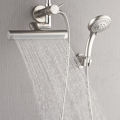 FORNO ACQUA AcquaFALL 6-Function Shower Head, 3-Function Waterfall Body Jet & 5-Function Handheld. Brushed Nickel 1.8 GPM