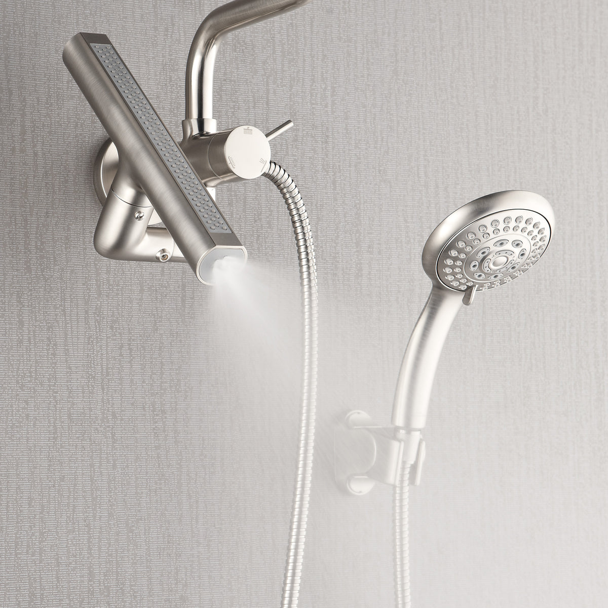 FORNO ACQUA AcquaFALL 6-Function Shower Head, 3-Function Waterfall Body Jet & 5-Function Handheld. Brushed Nickel 1.8 GPM