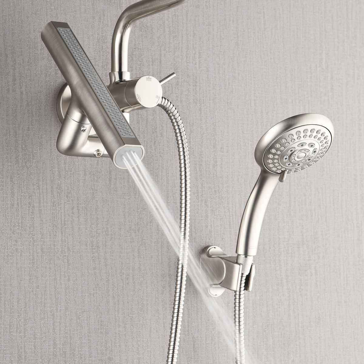 FORNO ACQUA AcquaFALL 6-Function Shower Head, 3-Function Waterfall Body Jet & 5-Function Handheld. Brushed Nickel 1.8 GPM