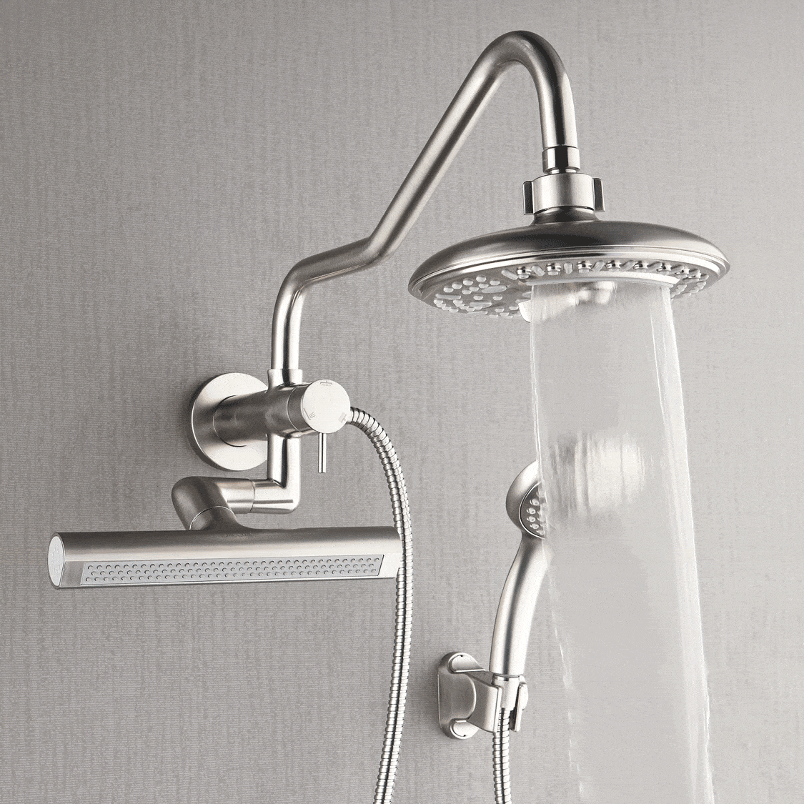 FORNO ACQUA AcquaFALL 6-Function Shower Head, 3-Function Waterfall Body Jet & 5-Function Handheld. Brushed Nickel 1.8 GPM