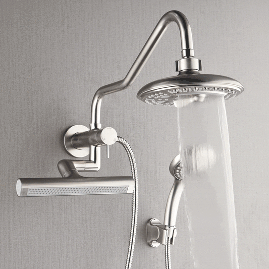 FORNO ACQUA AcquaFALL 6-Function Shower Head, 3-Function Waterfall Body Jet & 5-Function Handheld. Brushed Nickel 1.8 GPM