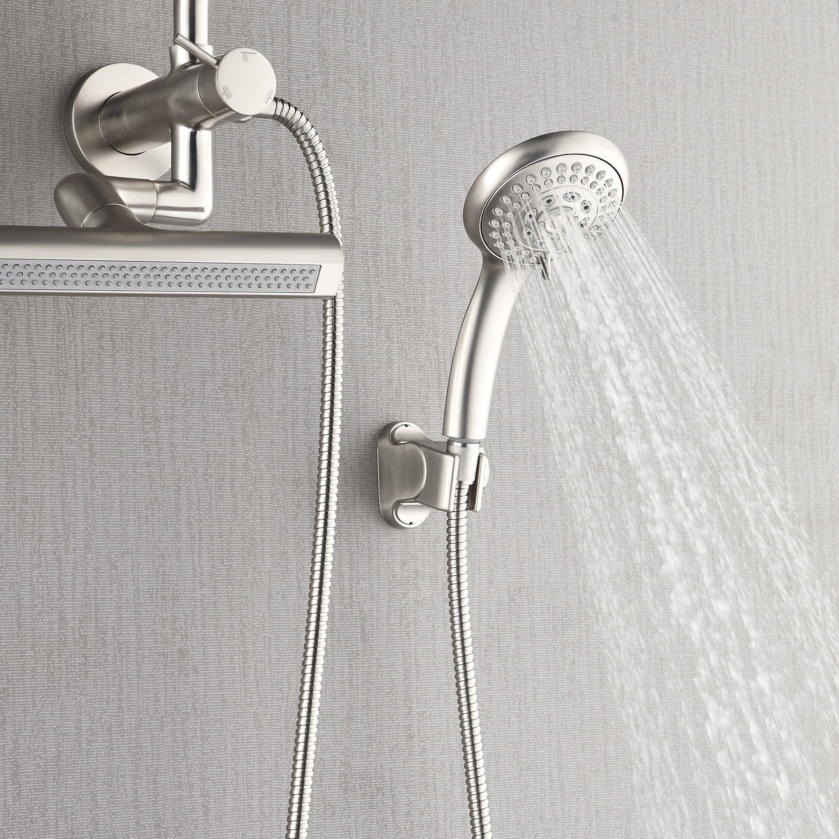 FORNO ACQUA AcquaFALL 6-Function Shower Head, 3-Function Waterfall Body Jet & 5-Function Handheld. Brushed Nickel 1.8 GPM