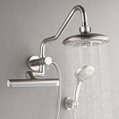 FORNO ACQUA AcquaFALL 6-Function Shower Head, 3-Function Waterfall Body Jet & 5-Function Handheld. Brushed Nickel 1.8 GPM