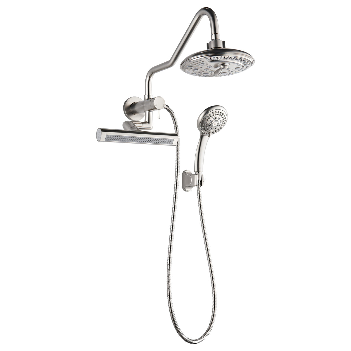 FORNO ACQUA AcquaFALL 6-Function Shower Head, 3-Function Waterfall Body Jet & 5-Function Handheld. Brushed Nickel 1.8 GPM