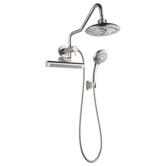 FORNO ACQUA AcquaFALL 6-Function Shower Head, 3-Function Waterfall Body Jet & 5-Function Handheld. Brushed Nickel 1.8 GPM