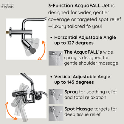 FORNO ACQUA AcquaFALL 6-Function Shower Head, 3-Function Waterfall Body Jet & 5-Function Handheld. Polished Chrome 2.5 GPM