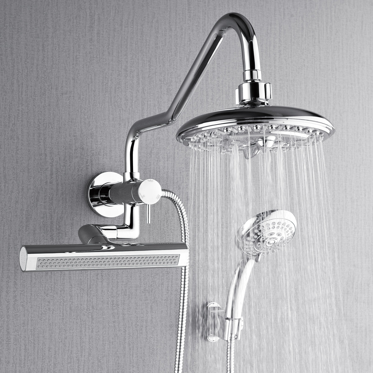 FORNO ACQUA AcquaFALL 6-Function Shower Head, 3-Function Waterfall Body Jet & 5-Function Handheld. Polished Chrome 2.5 GPM