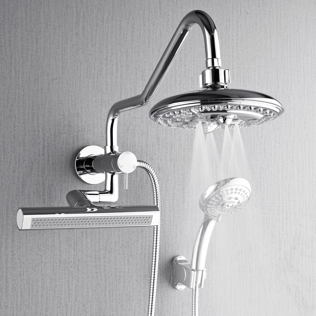 FORNO ACQUA AcquaFALL 6-Function Shower Head, 3-Function Waterfall Body Jet & 5-Function Handheld. Polished Chrome 1.8 GPM
