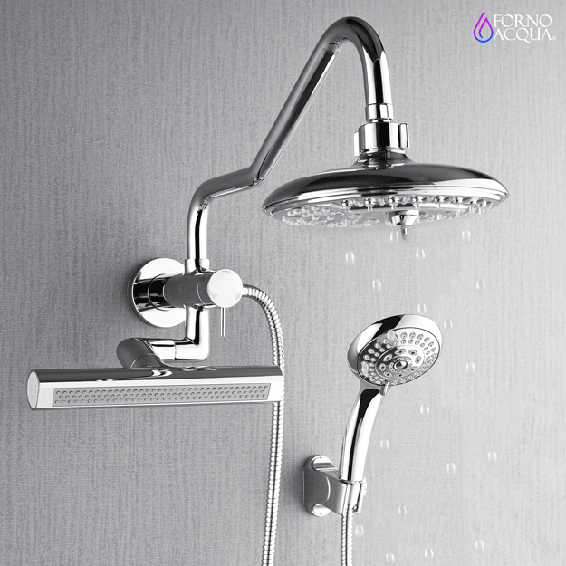FORNO ACQUA AcquaFALL 6-Function Shower Head, 3-Function Waterfall Body Jet & 5-Function Handheld. Polished Chrome 2.5 GPM