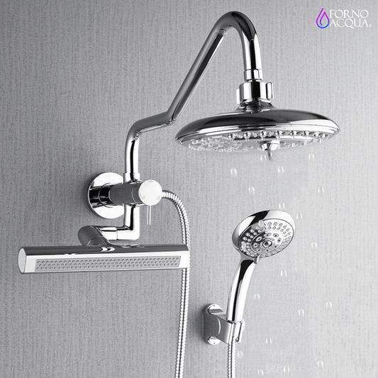 FORNO ACQUA AcquaFALL 6-Function Shower Head, 3-Function Waterfall Body Jet & 5-Function Handheld. Polished Chrome 2.5 GPM