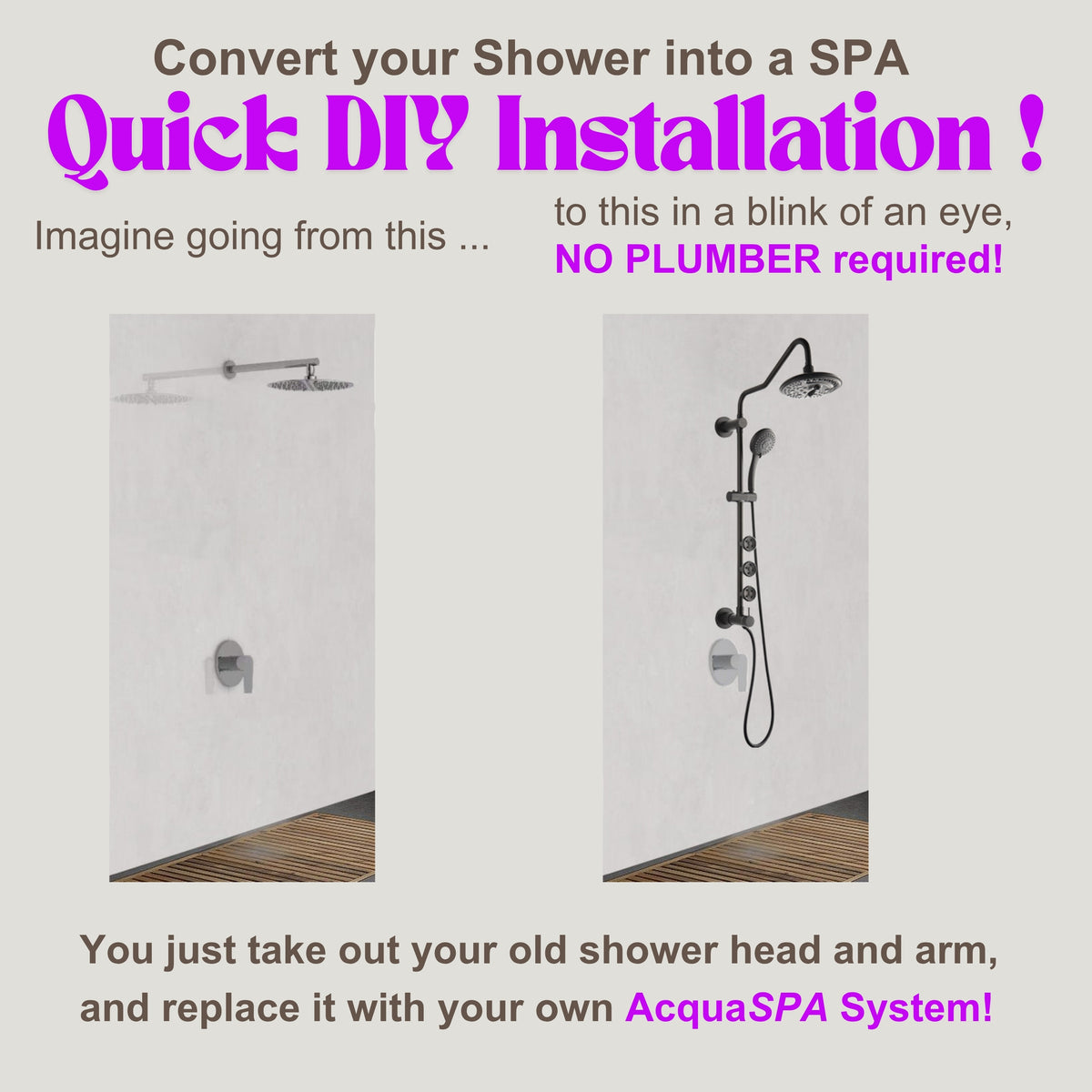 FORNO ACQUA 8in. 6-Function Rain Shower, 5-Function Handheld & 3 Directional Body Jet Shower System with Sliding Bar. Black 1.8 GPM