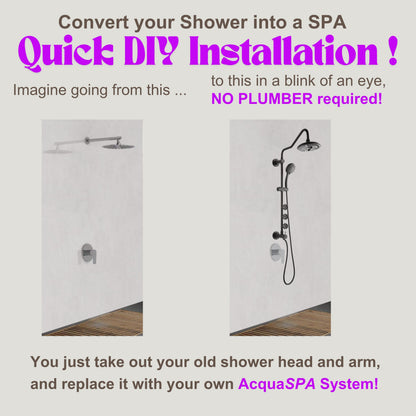 FORNO ACQUA 8in. 6-Function Rain Shower, 5-Function Handheld & 3 Directional Body Jet Shower System with Sliding Bar. Black 1.8 GPM