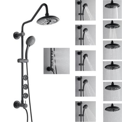 FORNO ACQUA 8in. 6-Function Rain Shower, 5-Function Handheld & 3 Directional Body Jet Shower System with Sliding Bar. Black 1.8 GPM