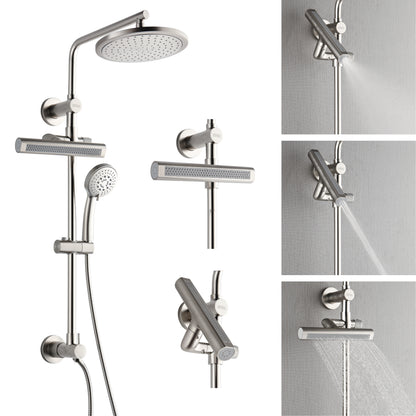 FORNO ACQUA AcquaFALL 9-in Shower Head, 5-Function Handheld & 3-Function Waterfall Body Jet. Brushed Nickel 2.5 GPM