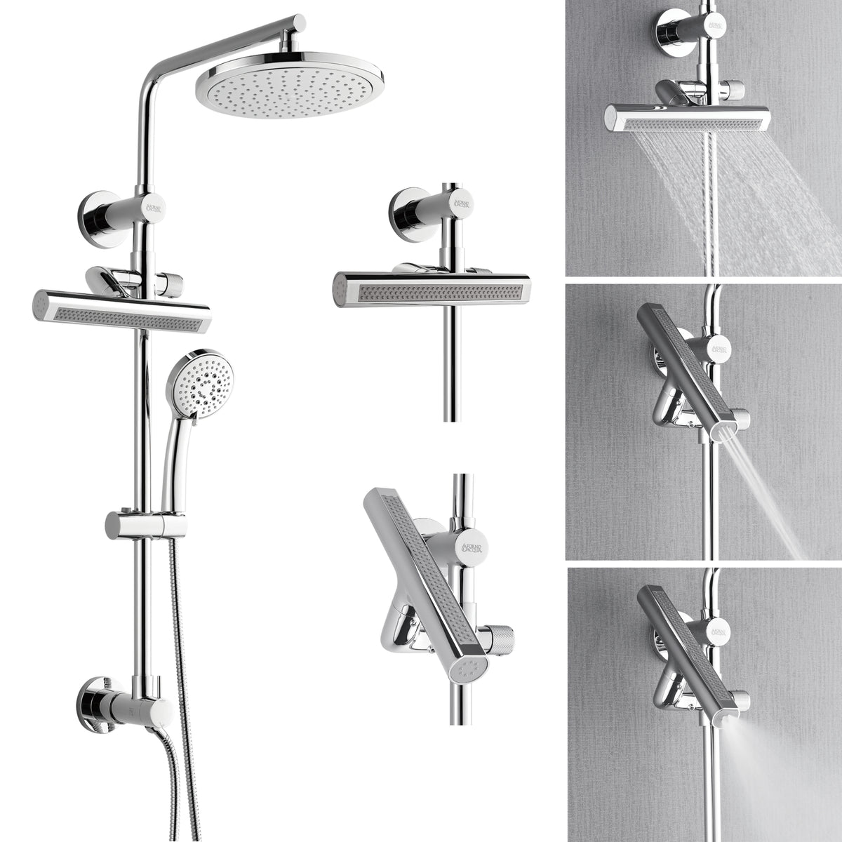 FORNO ACQUA AcquaFALL 9-in Shower Head, 5-Function Handheld & 3-Function Waterfall Body Jet. Polished Chrome, 2.5 GPM