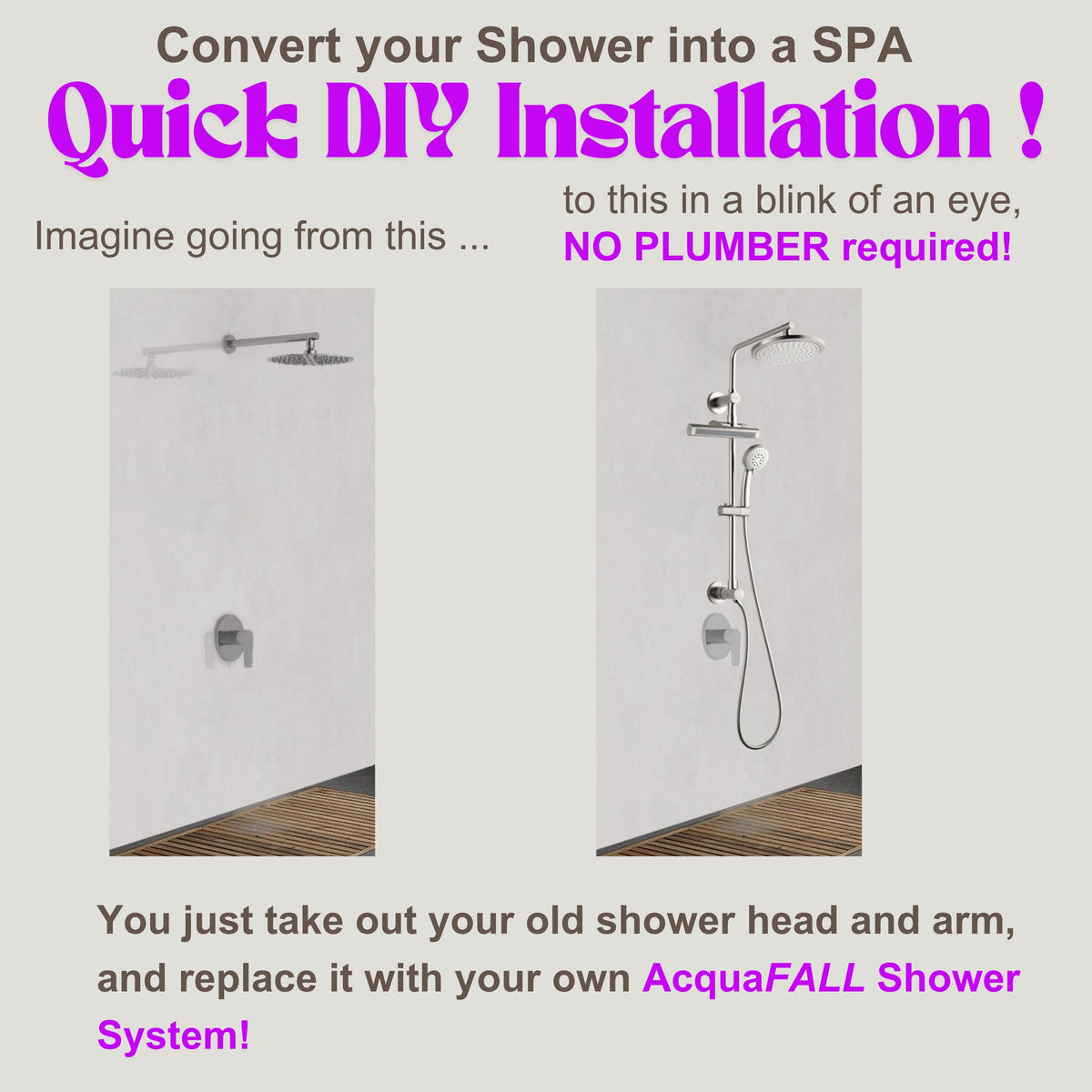 FORNO ACQUA AcquaFALL 9-in Shower Head, 5-Function Handheld & 3-Function Waterfall Body Jet. Polished Chrome, 1.8 GPM