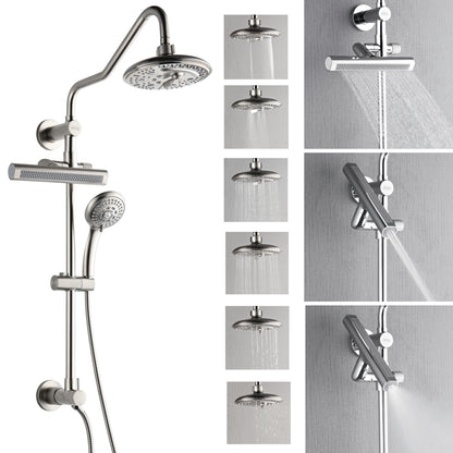 FORNO ACQUA AcquaFALL 6-Function Shower Head, 5-Function Handheld & 3-Function Waterfall Body Jet. Brushed Nickel, 2.5 GPM