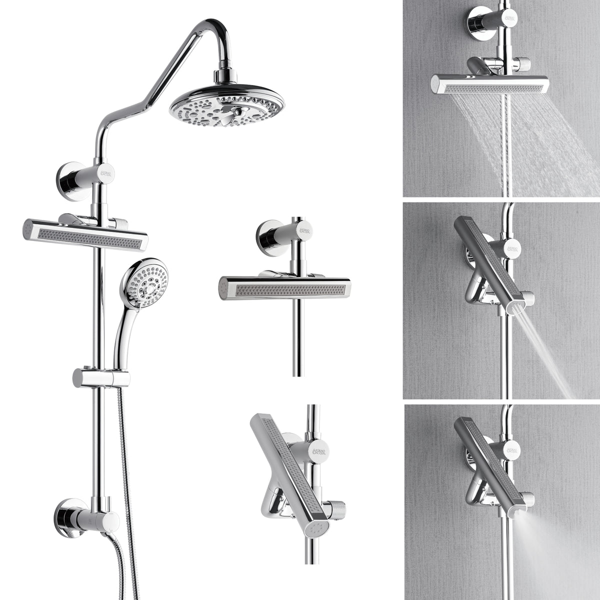 FORNO ACQUA AcquaFALL 6-Function Shower Head, 5-Function Handheld & 3-Function Waterfall Body Jet. Polished Chrome, 1.8 GPM