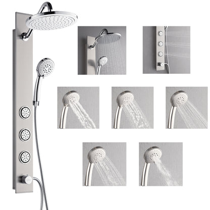FORNO ACQUA AcquaSPA 9 in. Rain Shower, 5-Function Handheld & 3 Body Jet. Brushed Nickel 2.5 GPM