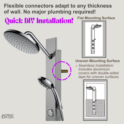 FORNO ACQUA Stainless Steel Shower Panel, 3 SensoTEMP LED Body Jets, 9 in. Rain Shower Head & 5-Function Handheld.  1.8GPM
