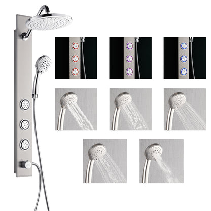 FORNO ACQUA Stainless Steel Shower Panel, 3 SensoTEMP LED Body Jets, 9 in. Rain Shower Head & 5-Function Handheld.  1.8GPM