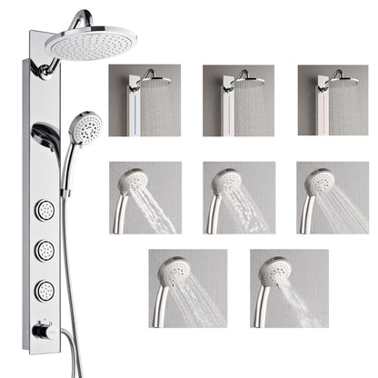 FORNO ACQUA SensoTEMP LED Mirror Shower Panel, 9 in. Rainfall Shower Head, 3 Body Jets & 5-Function Handheld. 2.5 GPM
