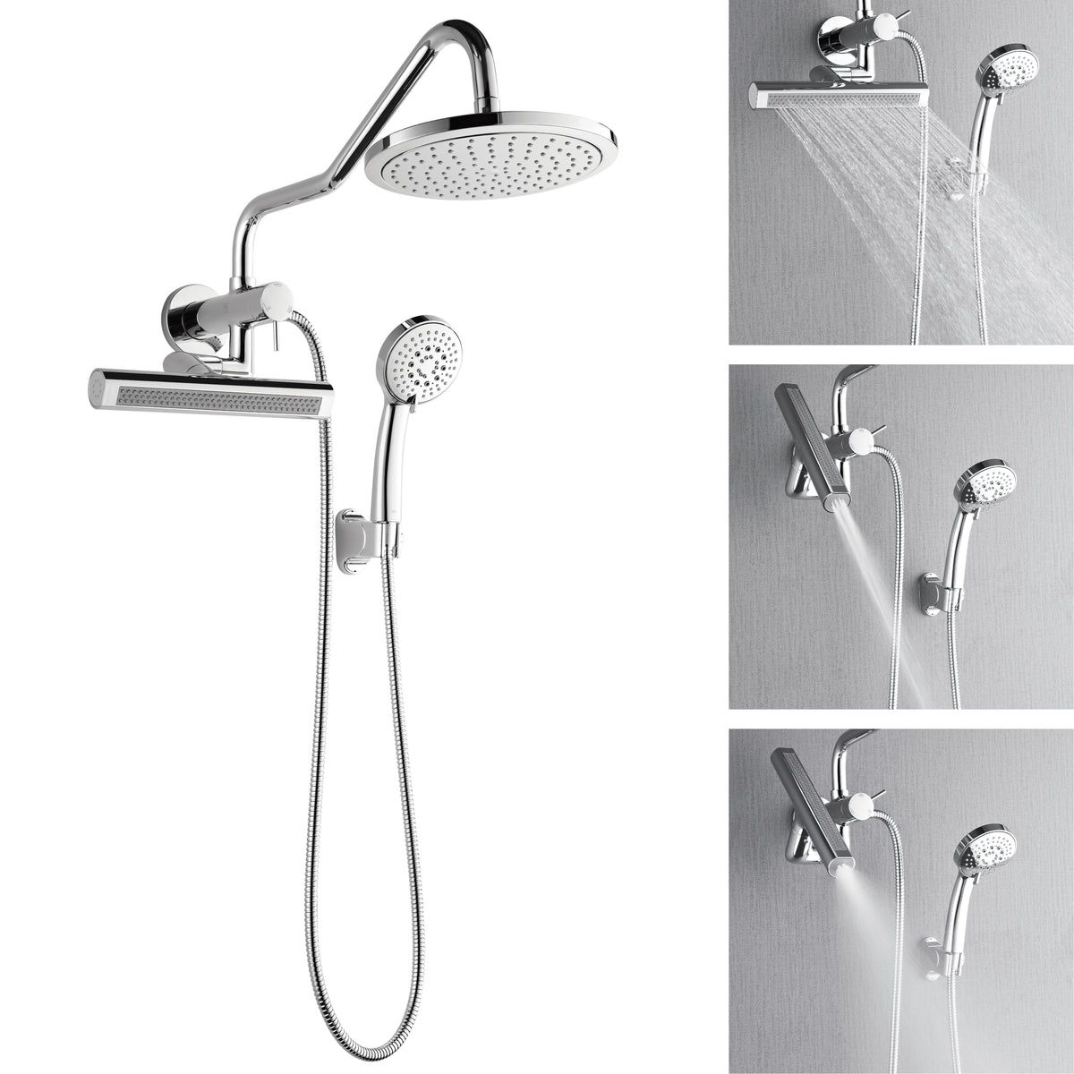 FORNO ACQUA AcquaFALL 9 in. Rainfall Head, 3-Function Waterfall Body Jet & 5-Function Handheld. Polished Chrome 1.8 GPM