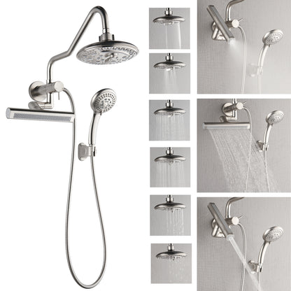 FORNO ACQUA AcquaFALL 6-Function Shower Head, 3-Function Waterfall Body Jet & 5-Function Handheld. Brushed Nickel 1.8 GPM