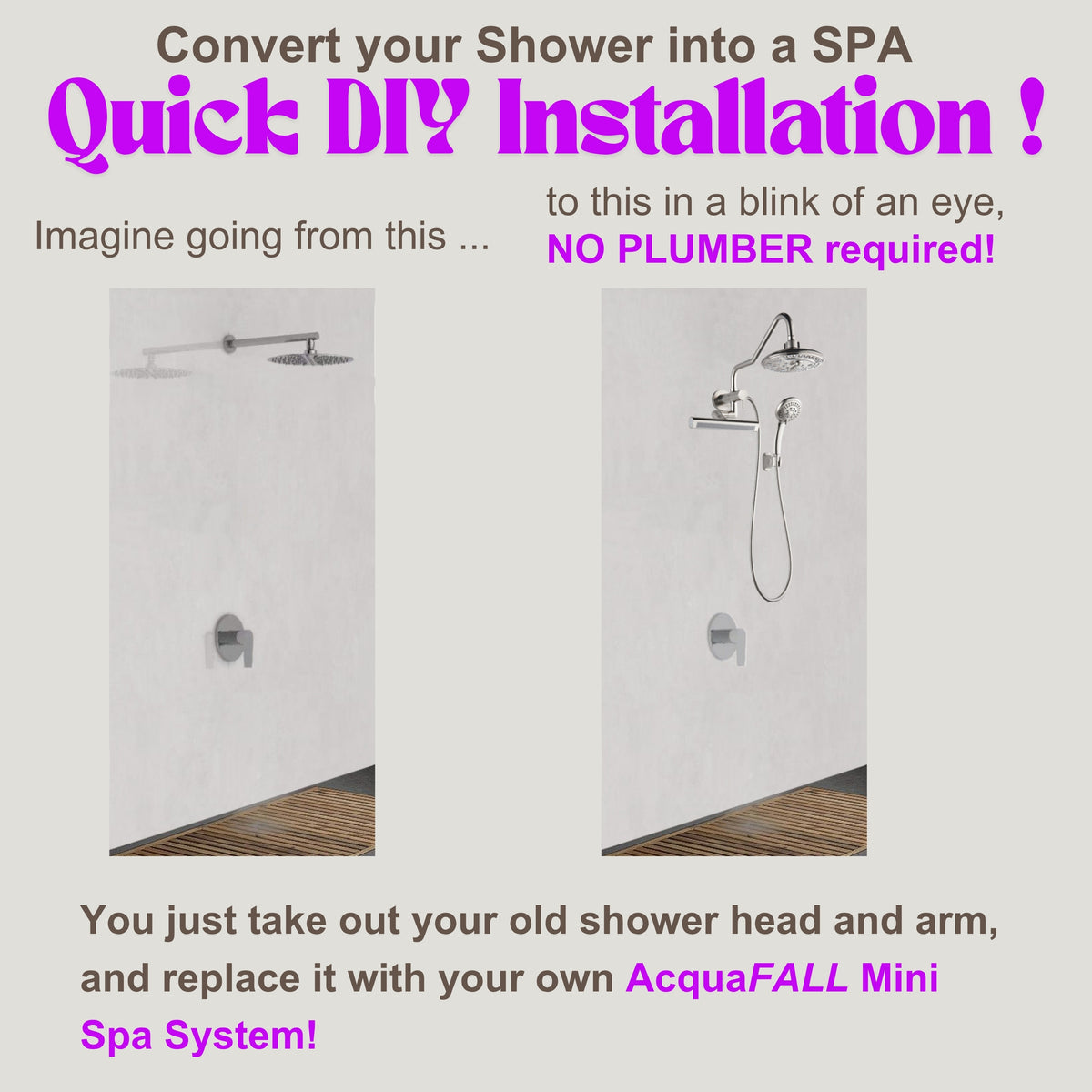 FORNO ACQUA AcquaFALL 6-Function Shower Head, 3-Function Waterfall Body Jet & 5-Function Handheld. Brushed Nickel 1.8 GPM