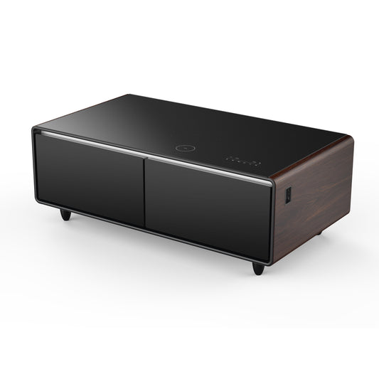 Forno Evoluto Tavolo 51-Inch Smart Coffee Table with Wood-Accent Sides – Dual Cooling Zones, Wireless Charging Pad & Built-In Bluetooth Speakers