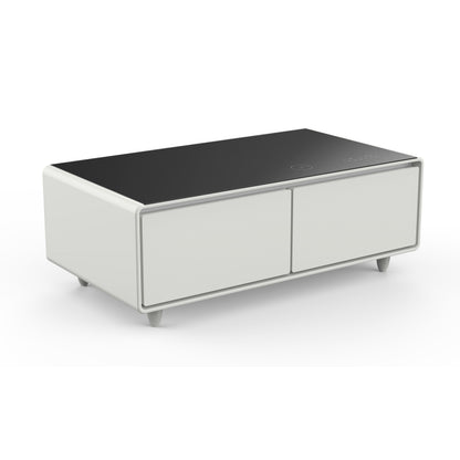 Forno Evoluto Tavolo 51-Inch White Smart Coffee Table – Dual Refrigerator Drawers, Bluetooth 5.0 Audio, Wireless Charging & RGB Ambient Light