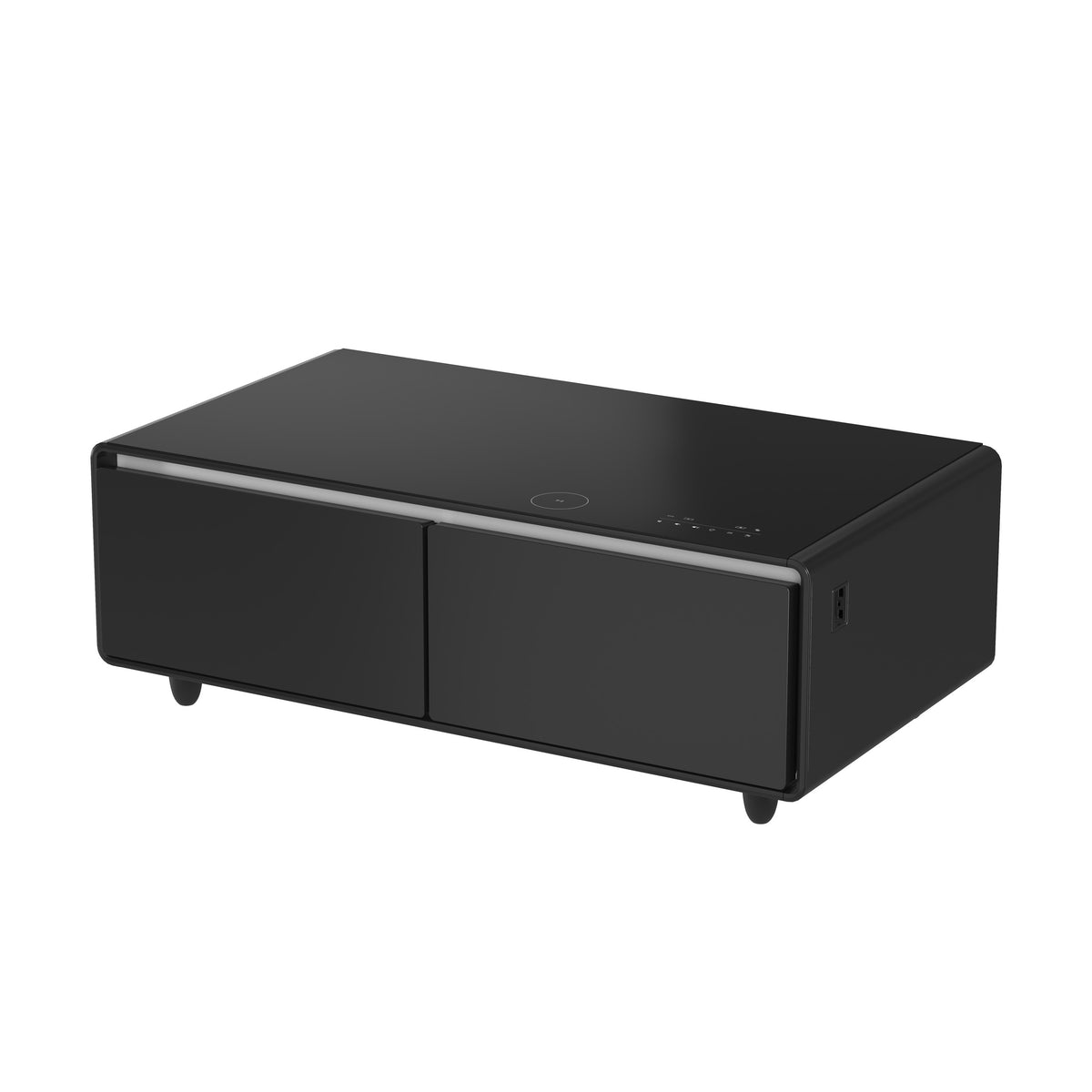 Forno Evoluto Tavolo 51-Inch Black Smart Coffee Table – Dual Refrigerator Drawers, Bluetooth 5.0 Audio, Wireless Charging & RGB Ambient Light