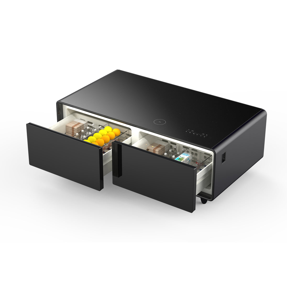 Forno Evoluto Tavolo 51-Inch Black Smart Coffee Table – Dual Refrigerator Drawers, Bluetooth 5.0 Audio, Wireless Charging & RGB Ambient Light