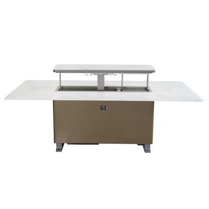Cinetico Smart Dining Table in White, 5.3 cu.ft fridge and freezer with Bluetooth control