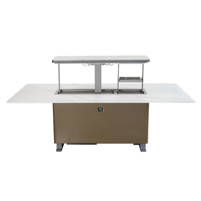 Cinetico Smart Dining Table in White, 5.3 cu.ft fridge and freezer with Bluetooth control