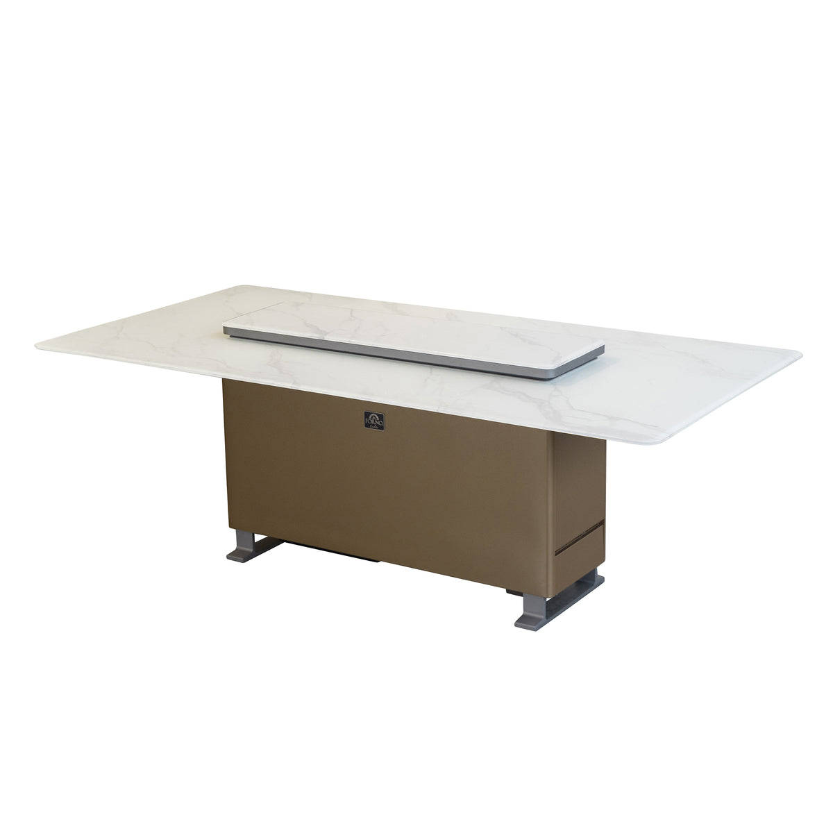 Cinetico Smart Dining Table in White, 5.3 cu.ft fridge and freezer with Bluetooth control