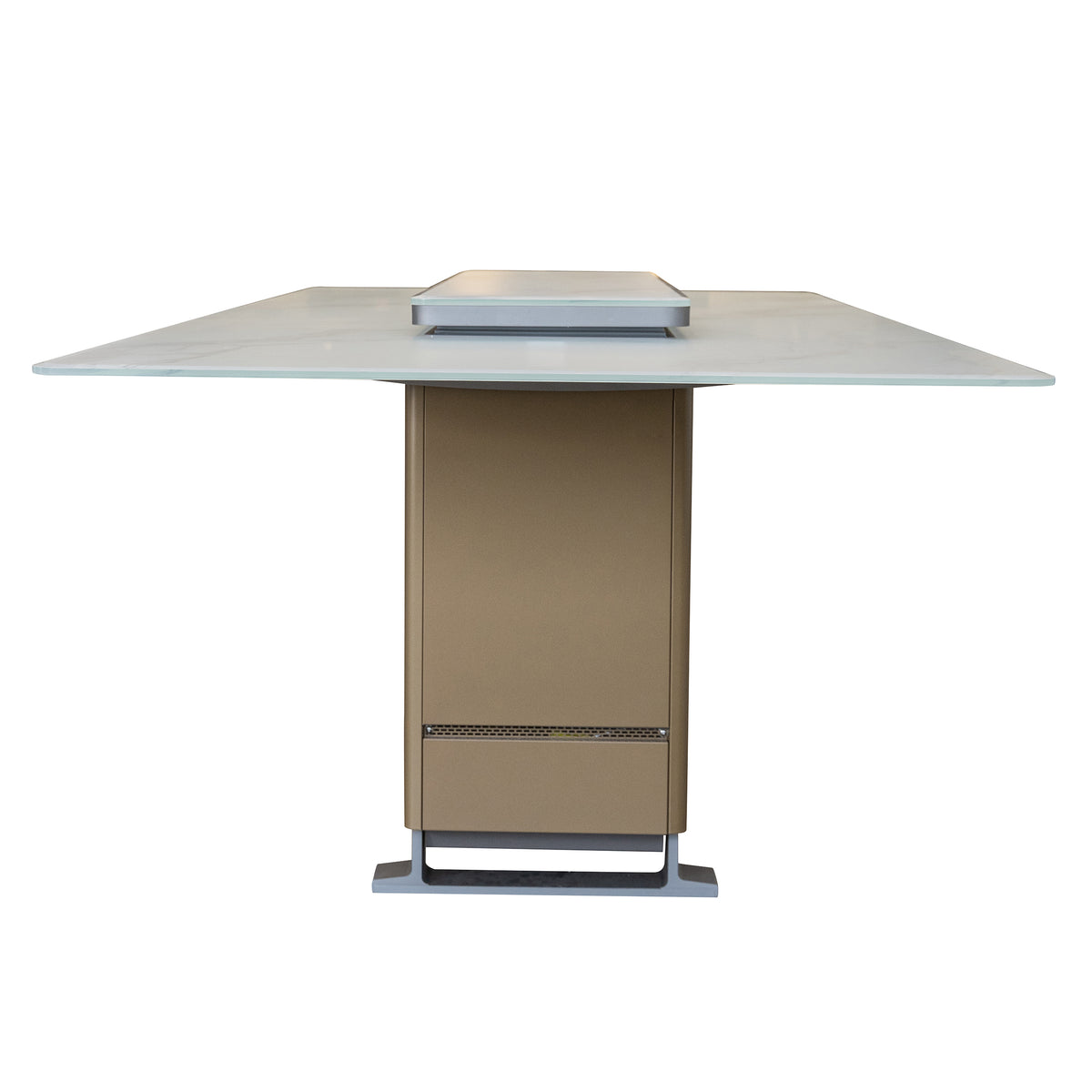 Cinetico Smart Dining Table in White, 5.3 cu.ft fridge and freezer with Bluetooth control